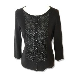 Talbots Black sequin cardigan silk cotton cashmere blend